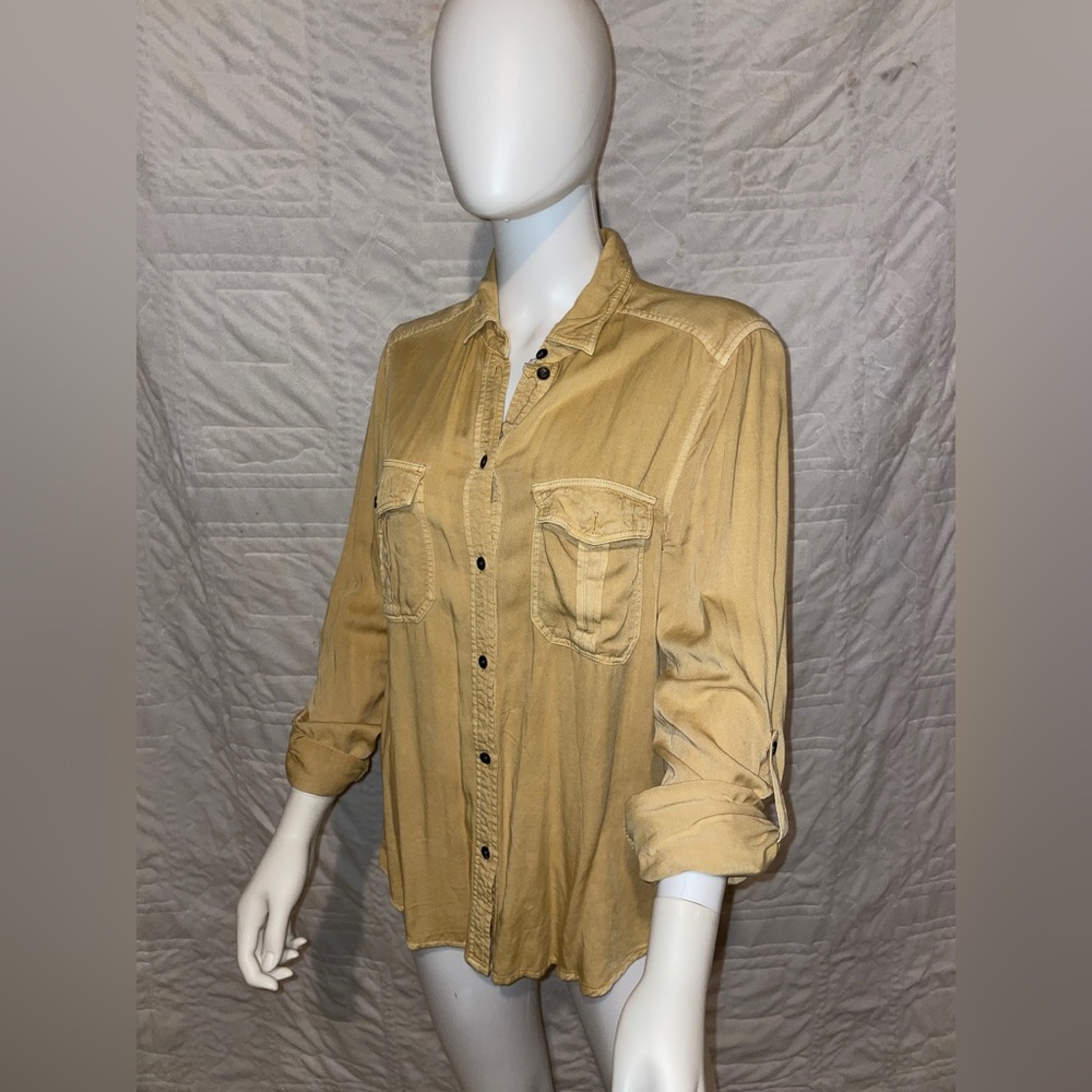 Boyfriend fit long-sleeve beige button down